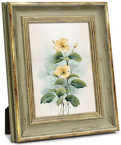 Afuly 10x15 Bilderrahmen Vintage Grün in Gold Retro Antike Shabby Fotorahmen Tabelle Oder Wand Wohndeko Freund Family Eltern Frauen Oma Mama Weihnachten Geburtstag Geschenk