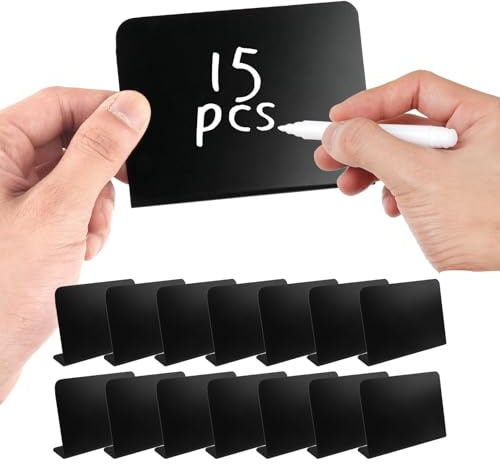 15 Stück Klein Schiefertafel zum Beschriften, PVC Preisschilder mit 2 Stift | Mini Kreidetafel für Buffet Schilder, Preisschilder Flohmarkt, Nachrichtenschilder, Hochzeit Tischkarten, 10 x 7,5cm