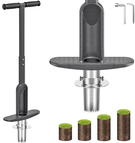 Dolibest Blumenzwiebel Pflanzwerkzeug, 90cm Zwiebelpflanzer Tulpen Narzissen Rasenlocher Ausstecher 7.6-15cm Tiefe Einpflanzhilfe Scharfe Verzahnung mit Automatischer Entleerung für Verdichtete Erde