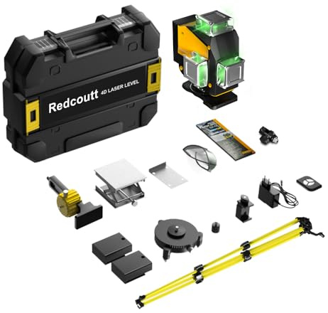 Kreuzlinienlaser Grün 16 Linien mit Stativ, 360° Drehbarer GrüNer Laser Wasserwaage, Automatisch NivelliergeräT Kreuzlinienlaser, Inkl Batterien, Aufbewahrungsbox, für Baustellen und Innenbaulaser