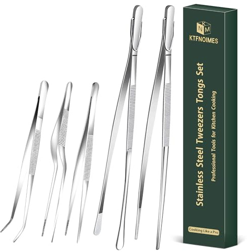 KTFNOMES Set von 5 Küchenpinzetten, 30,5 cm und 16 cm, aus Edelstahl, professionelle Pinzetten zum Kochen, Reparieren, Meeresfrüchte, Grillen, Mehrzweck