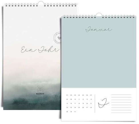 heaven+paper® Fotokalender immerwährend zum selbstgestalten | Bastelkalender ohne Jahr A4 aus extra dickem 250 g/m² Karton | Wandkalender Made in Germany (Aqua)