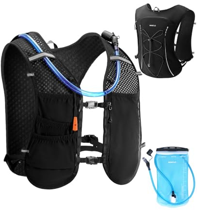 ECOHUB Laufweste für Damen & Herren, Verstellbare Laufweste mit 2L Trinkflasche, Ultraleicht & Atmungsaktive Trinkrucksack, Reflektierend Trinkweste Laufen, Running Vest für Wandern Trail(Schwarz)