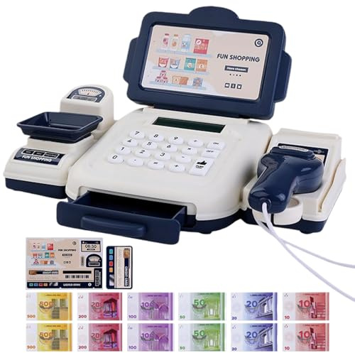 Kasse Kinder, Spielzeugkasse, Rollenspiel Supermarkt Kasse Spielzeug Kaufladen Mit Scanner Spielgeld Karte, Geschenk Für Junge Mädchen