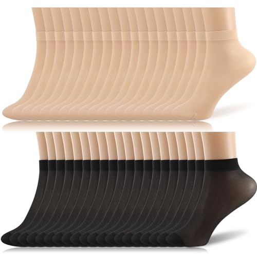 Utensilsto 20 Paar Nylonstrümpfe Damen Nylon Socken, Matt Transparente Nylon Feinsöckchen, 20 DEN Knöchelhoche Feinstrümpfe für Damen, Verstärkte Zehen Seidensocken (EU 35-38) Schwarz+Nude