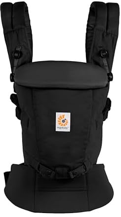Ergobaby Adapt Babytrage für Neugeborene ab Geburt 0–48 Monate | 3-Positionen SoftTouch Cotton Ergonomische Babybauchtrage Rückentrage Baby-Tragetasche, 3,2-20kg, Black