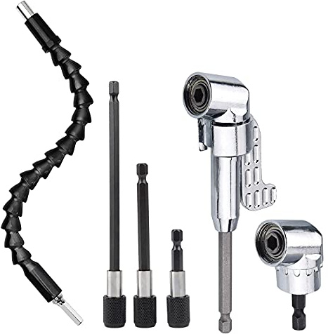 2pcs 105° Winkelaufsatz für Akkuschrauber Adapter, 3pcs 1/4 Sechskantschaft Verlängerungsstange, 1pcs Flexibler Bithalter Verlängerung, für Elektrische Bohrmaschinen