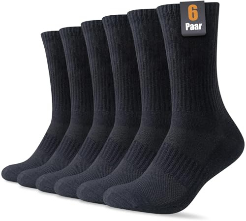 SockWaddles Socken Herren Damen, 6/10 Paar Tennissocken Sportsocken | Atmungaktive Baumwolle, Gepolsterte Laufsocken und Wandersocken in Schwarz Weiß, Größen 35-38, 39-42, 43-46 und 47-50