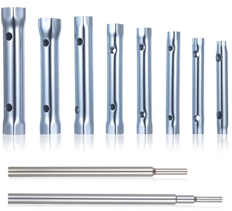 10 Stück Rohrsteckschlüsselsatz, 6-22mm Sechskant-steckschlüssel Set, Hohlschaft Doppelstecker Rohrschlüssel Sets für den Einbau und die Reparatur von Spülen und Wasserhähnen, mit 2 Stück Drehdorn