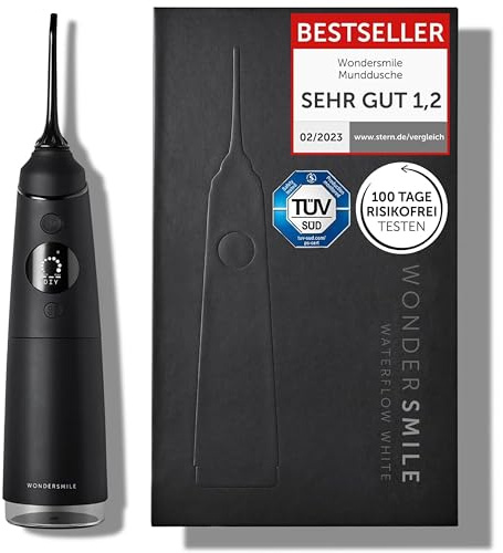 Wondersmile Munddusche PRO - Testsieger 2026-100 Tage risikofrei testen -SmoothFlow-Technologie für optimale Zahn- & Zahnfleischpflege - 5 Modi - PowerAkku 30 Tagen Laufzeit