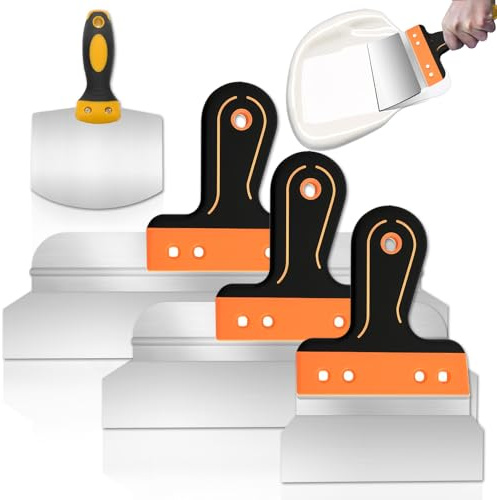 YUJUVI Spachtel Set Flächenspachtel 4 Stück Spachtel Werkzeug aus Edelstahl 400mm, 250mm,150mm mit Malerspachtel für Trockenbau, Verputzen, Tapeten entfernen