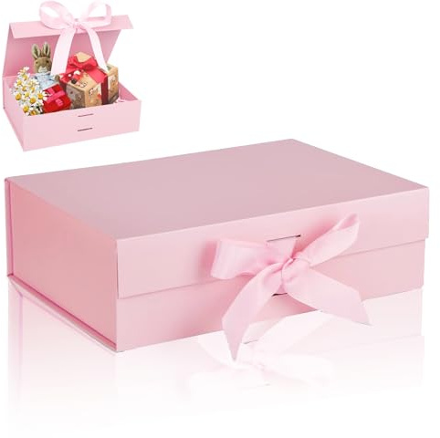 Geschenkkarton, Geschenkbox mit Schleife, Magnetische Geschenkkarton mit Deckel, Wiederverwendbare Geschenk Verpackungsbox, Rechteck Geschenkbox für Geburtstag, Weihnachten, Valentinstag (Rosa)