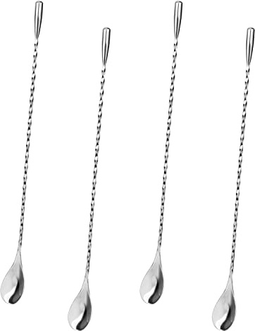 4 Stück Barlöffel Rühroffel Langer Cocktail Rührer Gin Löffel aus Edelstahl Professioneller Cocktailrührlöffel con Spiralmuster für Martinis, Kaffee, Bar, Cocktail Shaker