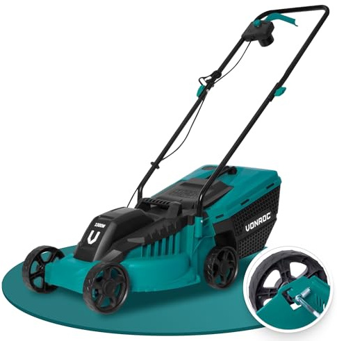 VONROC Rasenmäher Elektro mit Kabel | 1300W - 32cm Schnittbreite - einstellbare Schnitthöhe 30-70MM | Elektrischer Sichelmäher für kleine bis mittelgroße Flächen