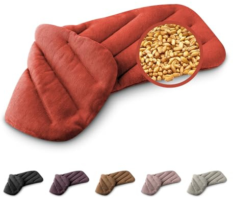 LESCHI 8 Kammer Körnerkissen XXL - mikrowellengeeignetes Wärmekissen - gegen Verspannungen an Nacken, Schultern und Rücken - aus natürlicher Bio Baumwolle & Bio Weizen - Rechteck, Rot, 50x20 cm