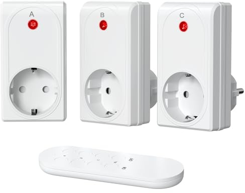 SURNICE Funksteckdosen mit Fernbedienung 3+1 Set, 2000W Funkschalter mit 80m Reichweite, Kindersicherung, Überlastschutz, Selbstlern-Funktion, Plug & Play, GRS-zertifiziert für Innenbereich