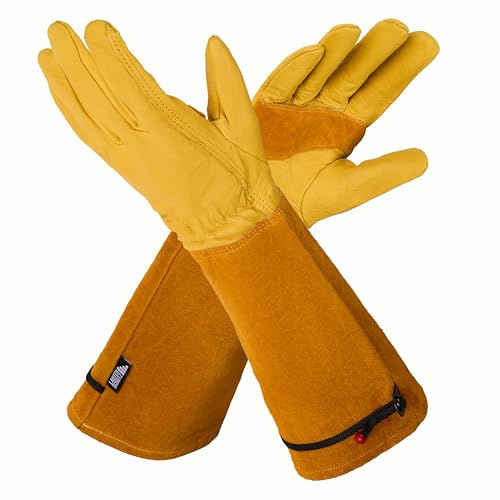 LAUTER SCHUTZ ® DORNENSICHERE Rindsleder Handschuhe -Mit Rückennaht für Bewegungsfreiheit und Komfort (XL, Gelb)