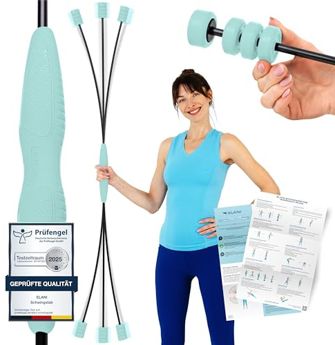 ELANI Schwingstab - Verstellbarer Widerstand & ergonomischer Griff - hochbelastbarer Gymnastikstab, auch als Physiotherapie Zubehör, Swinging Sticks, Schwingstab Fitness Testsieger, Flex Stab