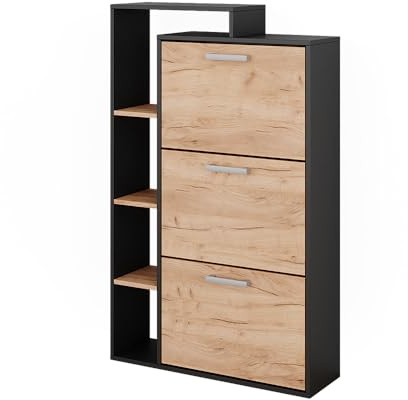 Vicco Schuhkommode Orlando, Goldkraft Eiche/Anthrazit, 80 x 128.3 cm mit 3 Fächern, zur Aufbewahrung und Organisation von Schuhen