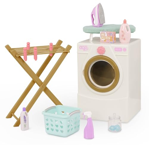 Our Generation - Wäschetag - Puppenwaschmaschine - Trockengestell, Bügeleisen und Reinigungsset - 46 cm-Puppenhaus-Zubehör - Vorgetäuschtes Spiel - Spielzeug für Kinder ab 3 Jahren