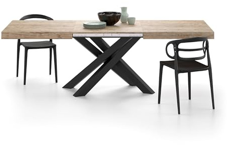 MOBILI FIVER, Ausziehbarer Esstisch Emma 160(240) x90 cm, Eiche mit Schwarzen gekreuzten Beinen, Made In Italy