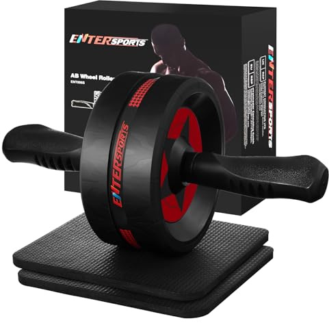 EnterSports Bauchroller, Bauchmuskeltrainer, Bauchmuskelroller mit Zwei Kniematte, Bauchrad Für Bauchmuskeltraining, Bauchtrainer für Zuhause, Geeignet für Anfänger, Fortgeschrittene und Profis