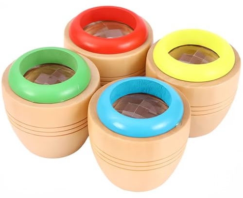 OFKPO 4 Stück Kinder Kaleidoskop aus Holz,Mini Kaleidoskop Spielzeug Puzzle Spielzeug