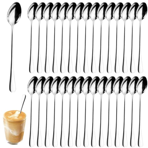 30 Stück Lange Latte Macchiato Löffel Set, 19cm Edelstahl Eislöffel Rührlöffel, Kaffeelöffel Lang Edelstahl, Dessertlöffel Lang, für Eiskaffee, Eistee, Eisbecher, Milchshake, Spülmaschinengeeignet