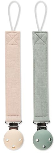 meanus Schnullerkette, Schnullerhalter aus Baumwolleband und silikon clip for Mädchen und Jungs, Baby Schnullerkette Clip Geschenk zum Baby, BPA-frei, 2er-Pack (Moody Blue+Milk White)