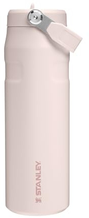 STANLEY 1913 Flip Straw Trinkflasche mit Strohhalm 0.7L - Thermobecher Kühlt 10 Stunden - 3 Tage Eisgekühlt - BPA-frei - Auslaufsicher - Für Getränkehalter - Spülmaschinenfest - Rose Quartz