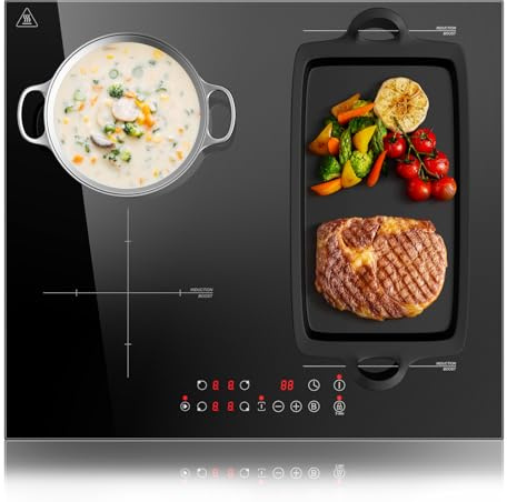 KICHPOWER Induktionskochfeld 4 Zonen mit 1 flexzonen, Einbau Induktionskochfeld 60 cm, Induktion Herdplatte Kochfeld, mit Boost-Funktion, Touch Control, 6000W, 9 Leistungsstufen, 1-99 Min Timer