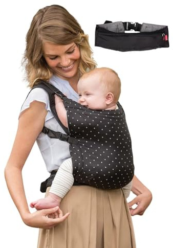INFANTINO Zip ReiseBabytrage Verstellbare Babytrage mit 4 Tragepositionen für Säuglinge und Kleinkinder von 3.6-18.4 kg, Schwarz