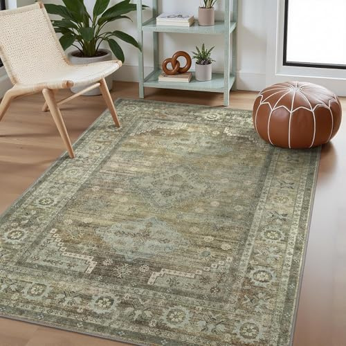 GENIMO Boho Vintage Teppich, Waschbar & rutschfest, Kurzflor Teppich für Wohnzimmer, Schlafzimmer oder Büro, Stilvoller Carpet, Kupfer Braun, 140x200 cm