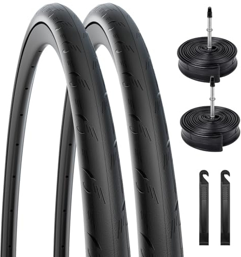 2er-Pack Fahrradreifen 28 Zoll 700x25C/25-622, Faltbare Pannensichere Rennradreifen Ersatz mit 2 Schläuchen, Presta-Ventil und Reifenhebern für Rennräder