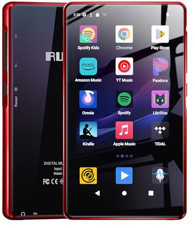 MP3 Player 163GB – Spotify & Amazon Music, Kinderfreundlich, Bluetooth & WiFi, 4,5 Touchscreen, Tragbarer HiFi Musik Player,Rot