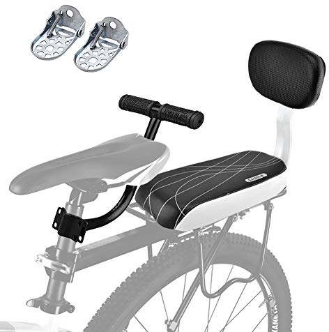 Fahrradkindersitz Hinten mit Rückenlehne, Kinderrücksitz mit Rückenlehne, Armlehne & Fußstützen – bequemes Sitzkissen, einfache Montage, für Kinder bis ca. 30 kg, Fahrradzubehör für mehr Sicherheit