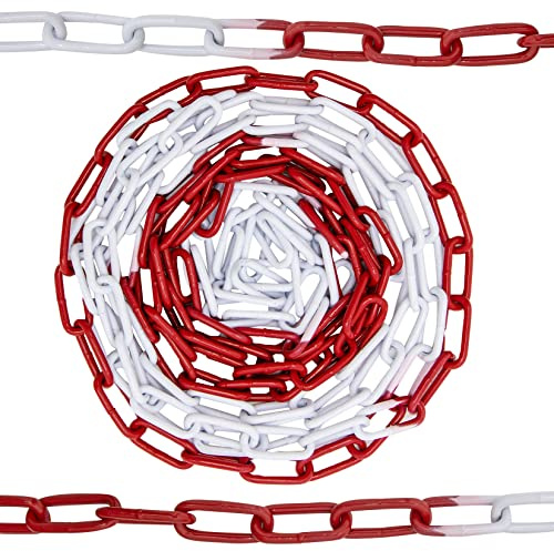 HAFIX Absperrkette Warnkette Zweifarbige rot-weiße Kette 10M. Warnkette 5mm Gliederkette Sicherheitskette Baustellensicherheitskette aus rostfreiem Metall. Absperrkette Rot Weiß aus Metall 10 Meter.