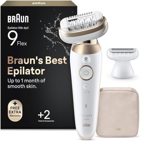 Braun Epilierer Damen Silk·épil 9 Flex, Ladyshaver, 9-041 3D, Gold | 360° Flexiblem Kopf für Eine Einfache Haarentfernung, Langanhaltend Glatte Haut, Wasserdicht, Inkl. Etui Und Trimmeraufsatz