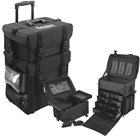 Kemier Make up Koffer - Professionell Schminkkoffer | Kosmetikkoffer groß mit Aufbewahrungsschubladen und 2 in 1 Omnidirektionale Räder für Reise, Wasserdicht Nylon Material, Schwarz