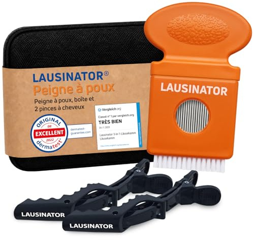 Original 3-in-1 Lausinator Läusekamm mit Box, inkl. 2 Haarspangen | Nissenkamm für Kinder und Erwachsene aus Metall mit Lupe | Schuppenkamm | Flohkamm
