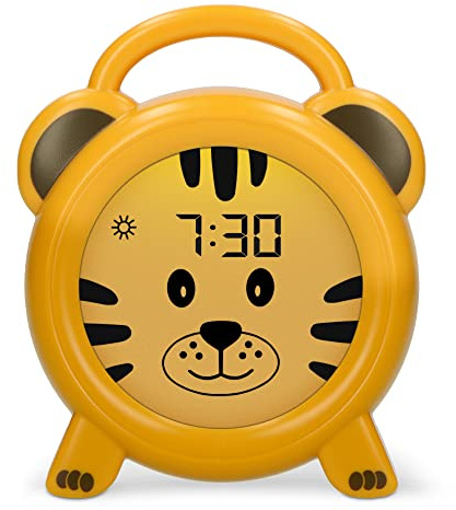 Alecto BC100TIGER Wecker Kinder - Kinderwecker USB Aufladbar - Kinder Wecker mit Nachtlicht - Schlaftrainer Gelb