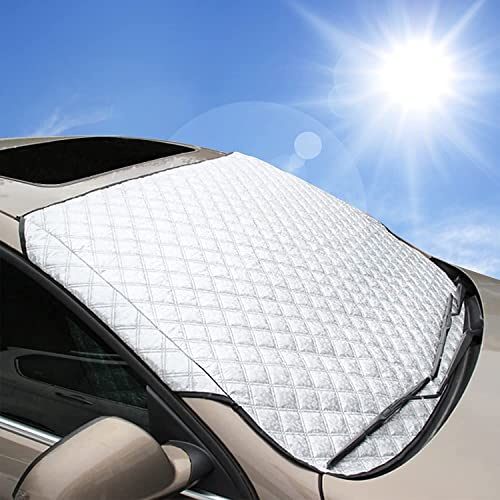 BEEWAY Auto Sonnenschutz Frontscheibe, Ultra-Dick und Ganzjährig Auto Frontscheibenabdeckung Windschutzscheiben Sonnenblende Wintergegen Schnee EIS Frost Sonne UV Staub Wasserbeständig(140 x 90cm)