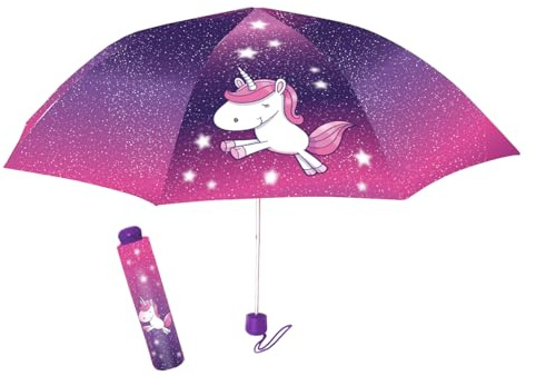 Einhorn Regenschirm Kinder – Taschenschirm, windfest mit manueller Öffnung – wasserabweisendes Polyester, Ø ca. 100 cm – kompakter Kinderschirm mit Einhorn-Motiv für Schule & unterwegs