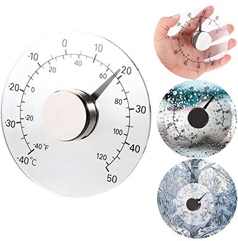 ALLOMN Außenthermometer, Transparentes Rundes Außenfenster Batteriefreies Selbstklebendes Wasserdichtes Heimthermometer, -40 bis 50 Grad Celsius, 10,7 cm Durchmesser