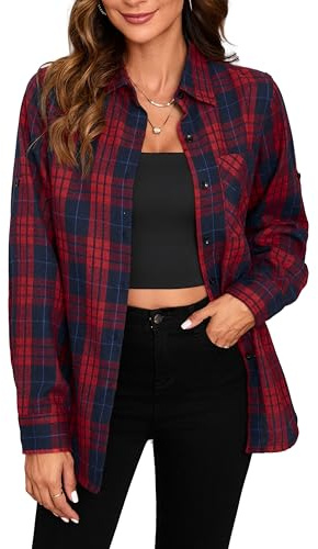 Stamain Kariertes Hemd Damen Langarm Flanellhemd Bluse Freizeithemd Karierte Hemden Regular Fit