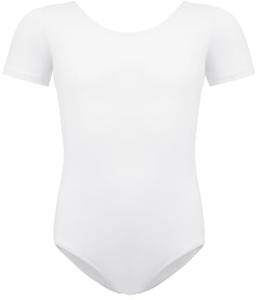 BALAYSIER Ballettkleidung Mädchen-Damen, Turnanzug Kurzarm Baumwolle Gr-100-170 Ballett Trikot Gymnastikanzug Tanzbody(Weiß, 120)