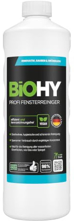 BiOHY Fensterreiniger Konzentrat Glasreiniger streifenfrei (1l Flasche) | Fensterputzmittel für Scheiben, Spiegel, Wintergarten und Auto, schlierenfrei – auch für Fenstersauger von Kärcher