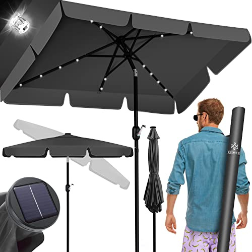 KESSER® Sonnenschirm Balkonschirm Rechteckig LED Solar mit Kurbel Inkl. 2in1 Schutzhülle, Gartenschirm, Schirm 205 × 125cm für Balkon Garten & Terrasse verstellbar knickbar Anthrazit