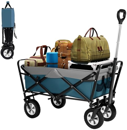 EUGAD Bollerwagen Faltbar Klappbar, Blau | Transportkarre Handwagen mit 4 Rollen für Camping Einkaufen belastbar bis 200kg