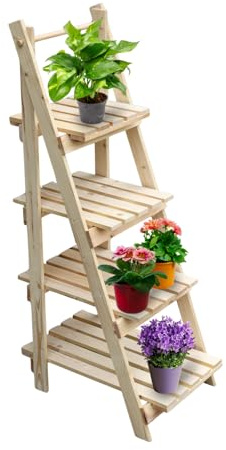 holz4home® Pflanzleiter mit 4 Ablagen I Größe: 52,5 x 109 x 35 cm I Blumentreppe aus Tannenholz hell I Blumenregal I Dekoleiter Leiter Pflanzen Garten Terrasse